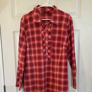 Talbots Size 16 W Redish Plaid Button Down Shirt